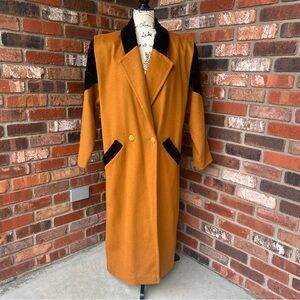 VINTAGE OCHRE YELLOW WOOL PEA COAT FULL LENGTH SIZE 10
